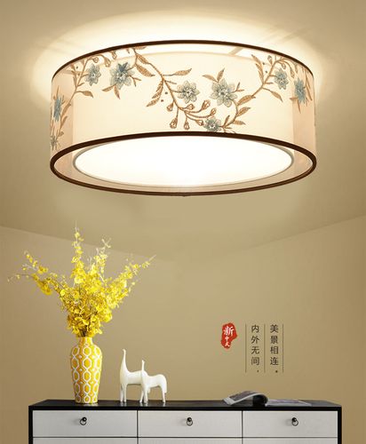 新中式吸顶灯 简约大气客厅灯具 中国风刺绣led方形卧室书房灯饰